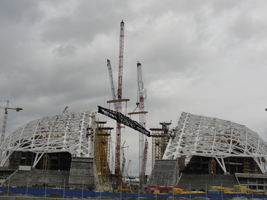 Монтаж фермы массой 240т на Центральном Олимпийском стадионе в г. Сочи